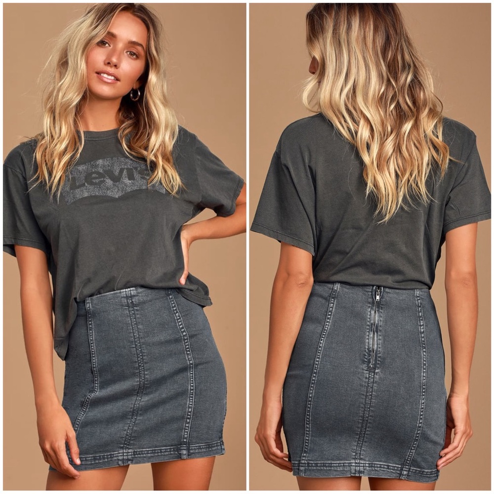 Free People Modern Femme Dark Blue Wash Denim Mini Skirt